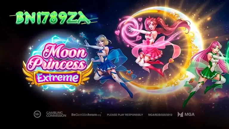 Tampilan visual grid 5x5 dalam permainan slot Moon Princess Extreme dengan elemen magis.